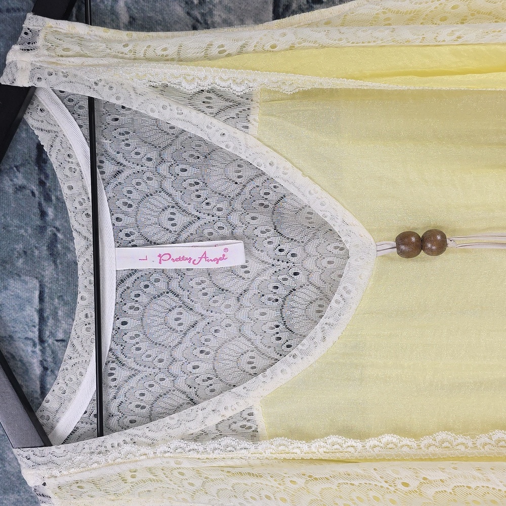 Pretty Angel | Gypsy Boho Cottagecore Yellow And White Silk Blend Tunic Top - Picture 3 of 9
